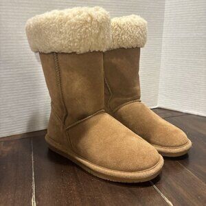 Womens BEARPAW Boots US 7 Marissa Brown Suede Sheepskin Wool Lining Midcalf